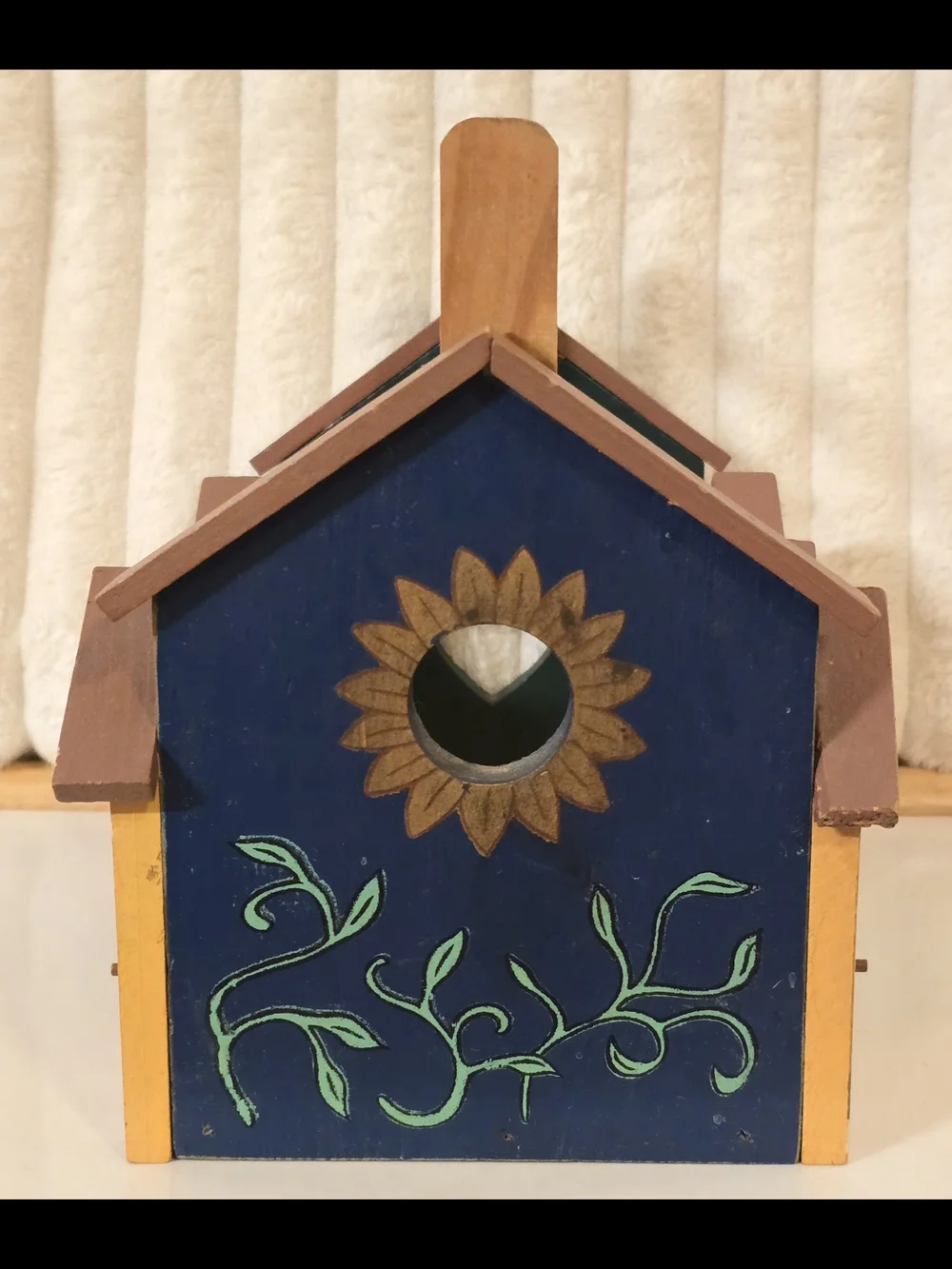 Vintage Wooden Birdhouse Tote Caddy Basket Hand Painted Country Folk Art Decor